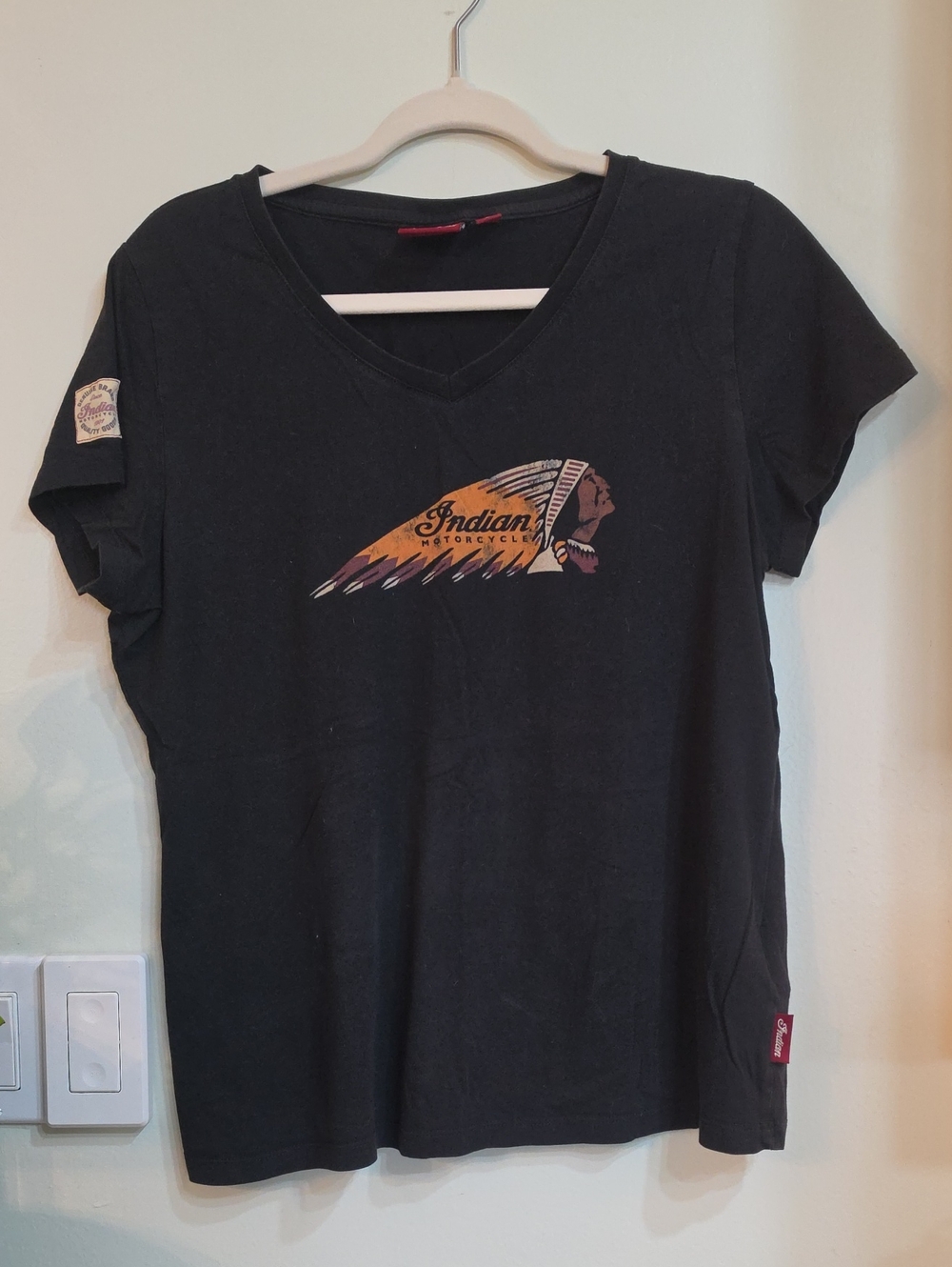 Indian Motorcycle Black V-Neck Tee with Feathered Logo